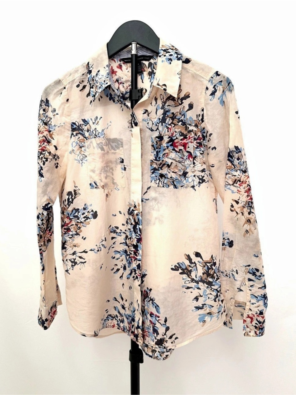 White House Black Market Floral Button Down Shirt Pink & Blue size 0